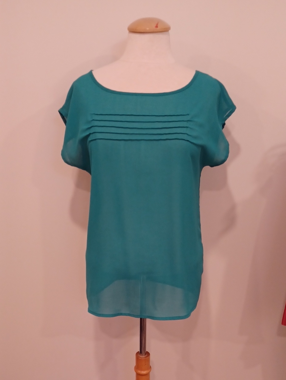 Zara Basic Relaxed Fit Cap Sleeve Pull On Semi Sheer Teal Blouse- Sz. XS